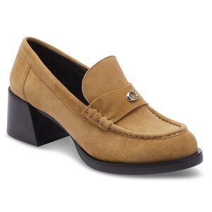 Coach Tan Suede Block Heel Loafers